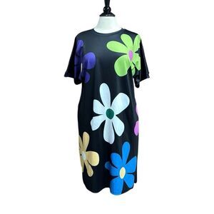 Black Multi Flower Women’s Short Sleeve Dress Size XXL NEW
